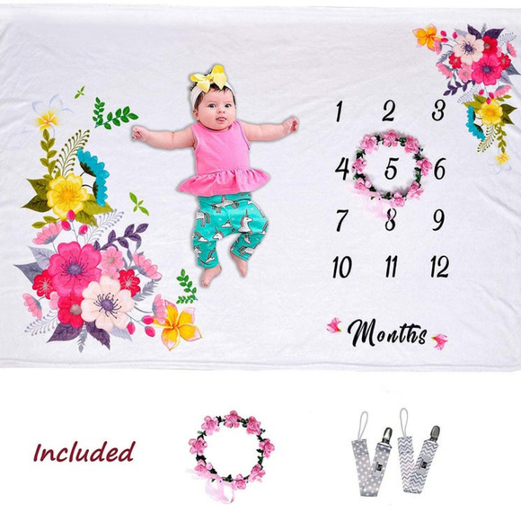 Luxurious floral milestone baby blanket - Picture 7 of 8